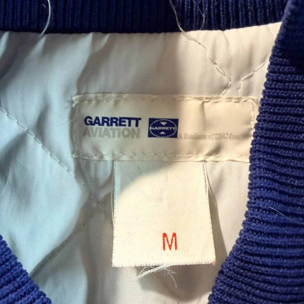 Vintage‎ Garrett Aviation Bomber Jacket Blue Insulated Zip Up Mens Medium